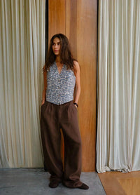 High Waisted Linen Blended Straight Leg Pants
