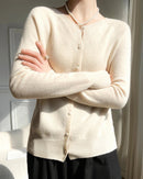 Wool Round-Neck Single-Breasted Cardigan