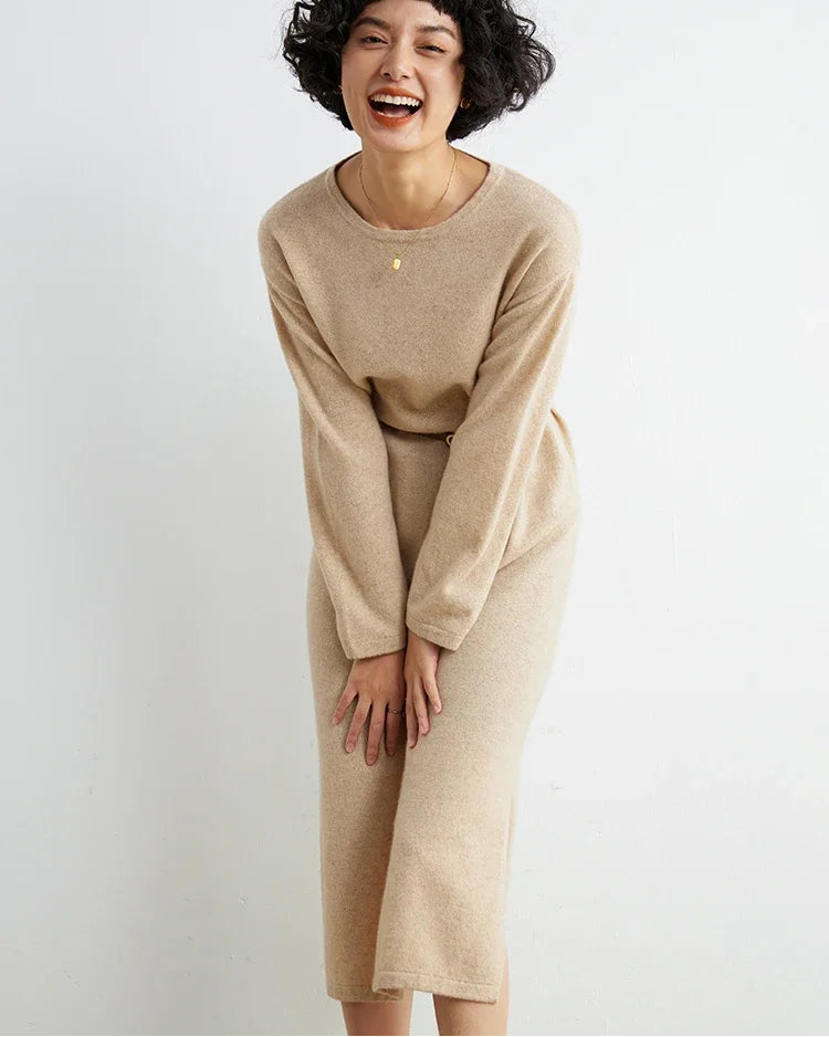 Cashmere Knit Midi Dress Side Slit