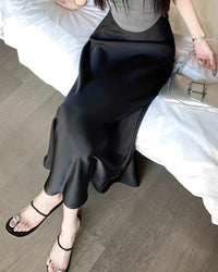 Satin High-Waist Midi Skirt
