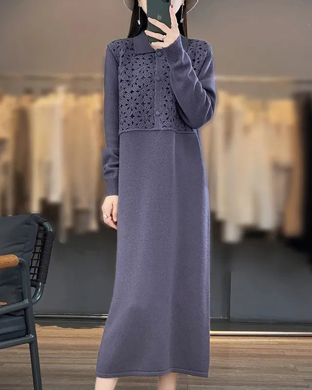 Polo Neck Wool Long Dress