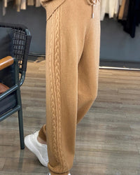 Wool Blend Hooded Zip Cardigan & Wide-Leg Pants Set