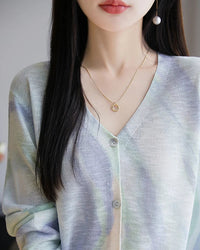 Lyocell Printed V Neck Cardigan