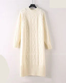 Thicken Mock-Neck Ribbed Knit Midi Sweater Dress