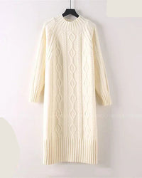 Thicken Mock-Neck Ribbed Knit Midi Sweater Dress