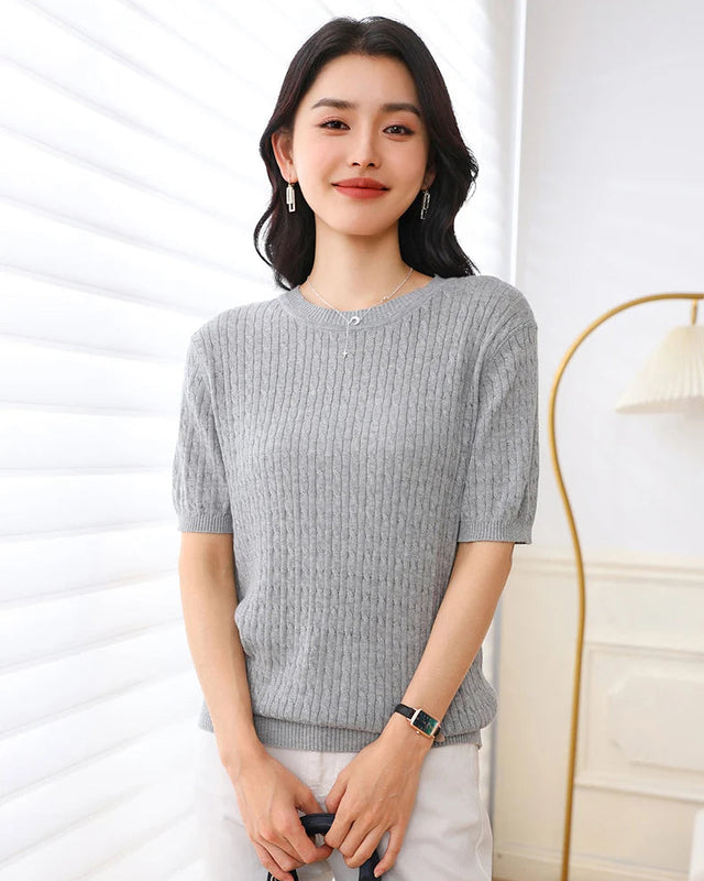 Pure Cotton Short-Sleeve Knit Top