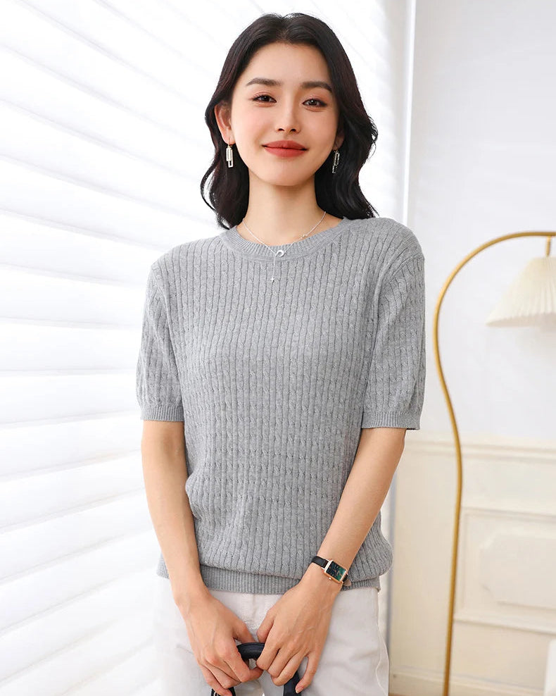 Pure Cotton Short-Sleeve Knit Top