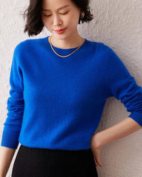 Crew Neck Long-Sleeved Cashmere Knit Sweater