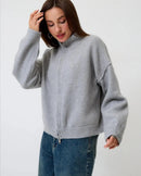 Oversized Knit Zip Cardigan Stand Collar