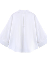 Casual Rolled-Up Wide-Sleeve Striped Shirt