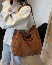 Vintage Suede Shoulder Tote Bag