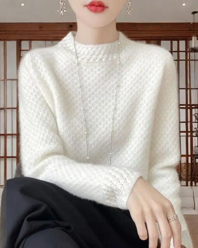 Solid Mock Neck Loose Thick Knit Pullover
