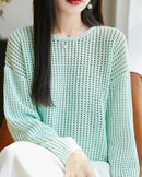 Pure Cotton Openwork Long-Sleeve T-Shirt