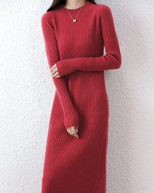 Ribbed Merino Wool Midi Dress