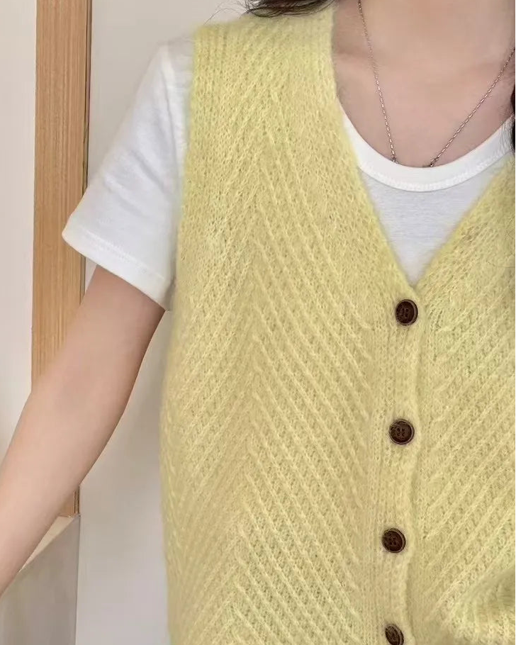 V-Neck Button Knit Sweater Vest