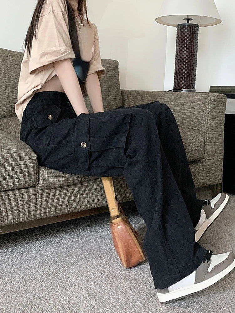 High Waist Vintage Cargo Denim Pants