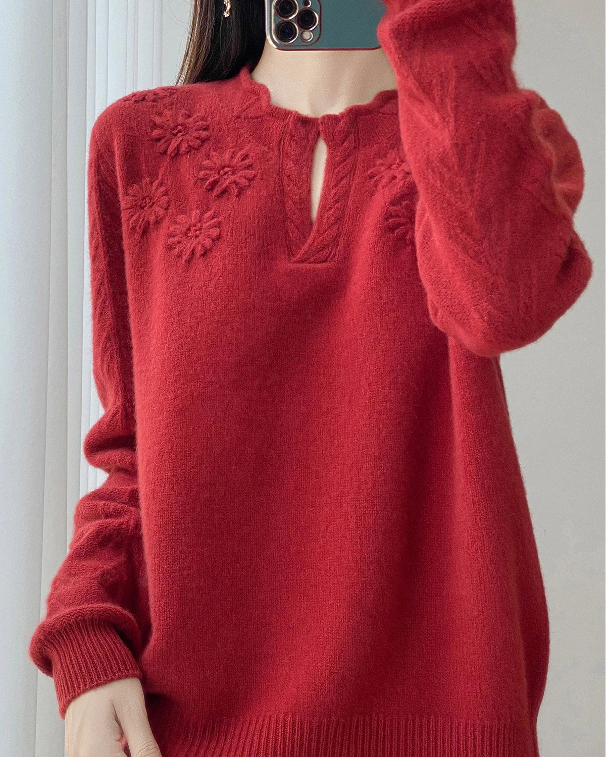 Floral-Embroidered Wool Sweater