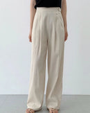 High-Waisted Cotton-Linen Straight Leg Pants
