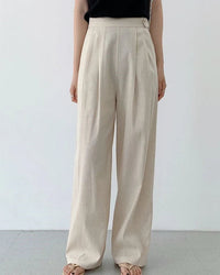 High-Waisted Cotton-Linen Straight Leg Pants