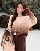 Women's gradient faux-mink knit sweater, featuring extra-heavy high-stretch nylon and a round neck for luxuriously warm comfort from morning commute to evening gathering.