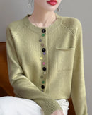 Merino Wool Crew Neck Button Cardigan