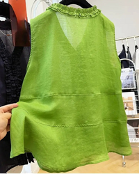 Ruffle Trim V-Neck Woven Blouse