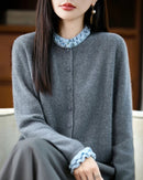 Merino Wool Solid Fringe Collar Button Knit Cardigan