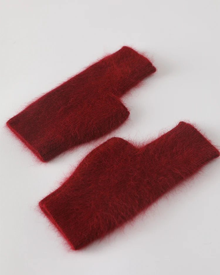 Raccoon Wool Fingerless Thumb Hole Gloves