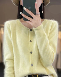 Mink Cashmere Crew Neck Cardigan Sweater