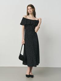 Charmeuse Ruffled  Off Shoulder Skirt Dress