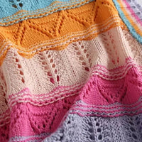 Rainbow Acrylic Knitted O-Neck Hollow Out Vest