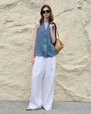 Elegant Linen V-Neck Backless Sleeveless Vest