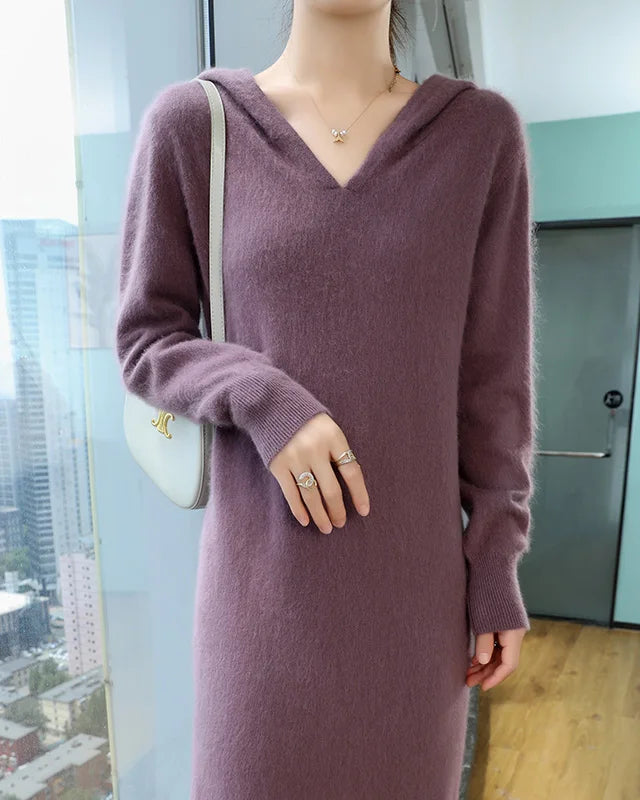 Mink Cashmere Relaxed Hooded Longline Dress