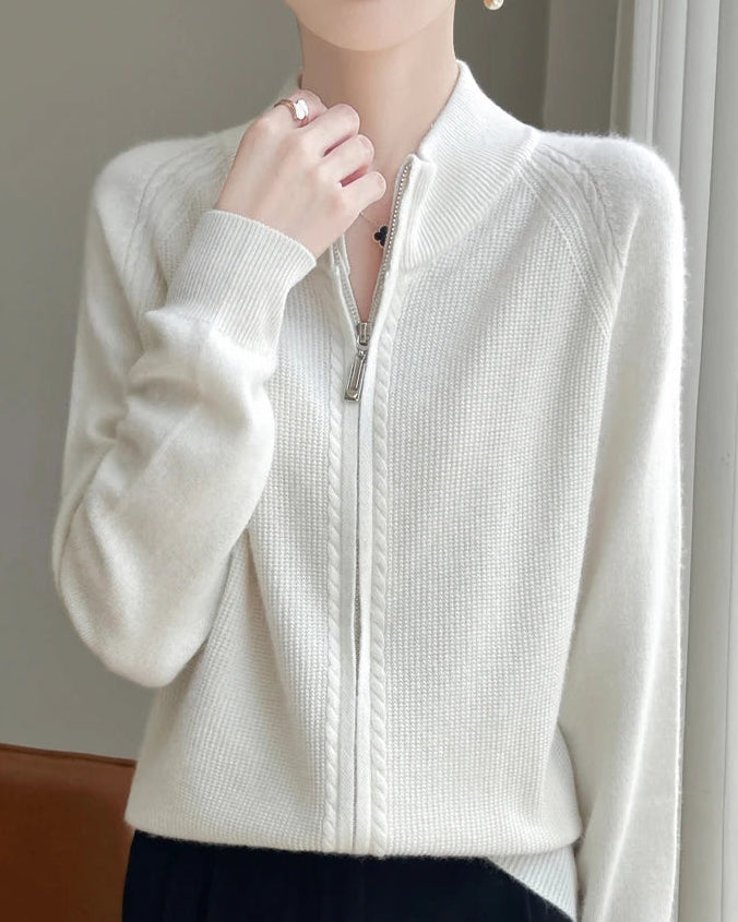 Raglan Merino Wool Zip Cardigan
