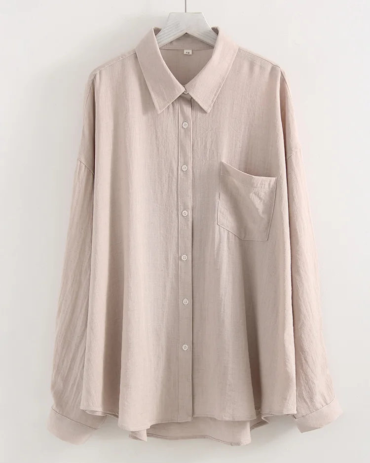 Oversized Linen-Blend Long-Sleeve Shirt