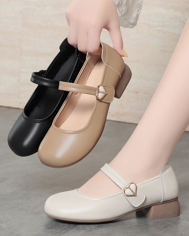 Women's Genuine Leather Mid-Heel Shoes