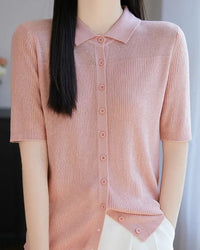Relaxed Knit Turn-Down Collar Top