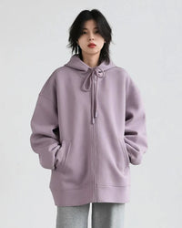 Long Zip-Up Cotton Blend Hoodie