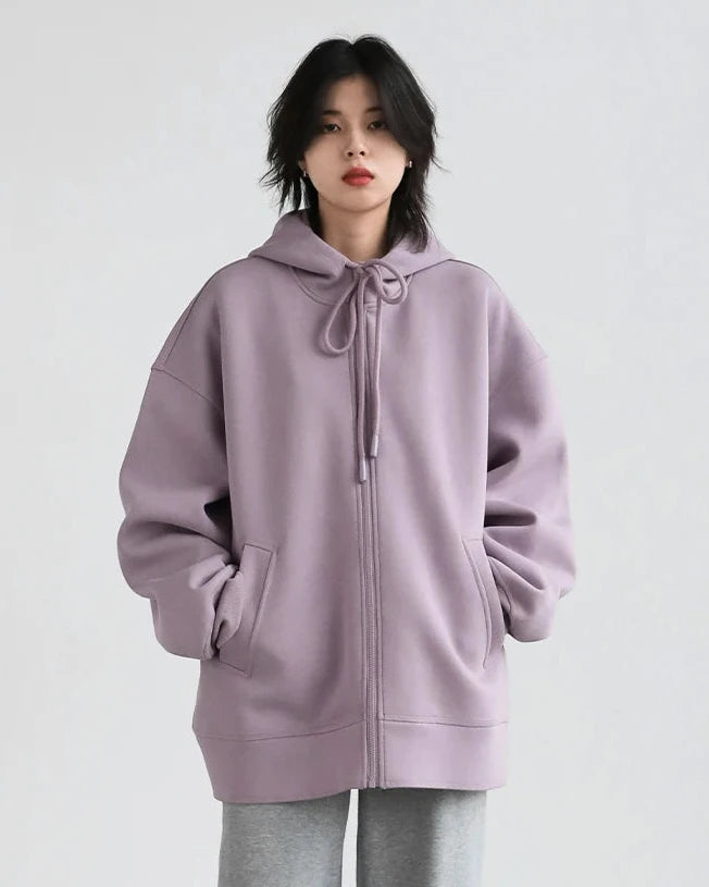 Long Zip-Up Cotton Blend Hoodie