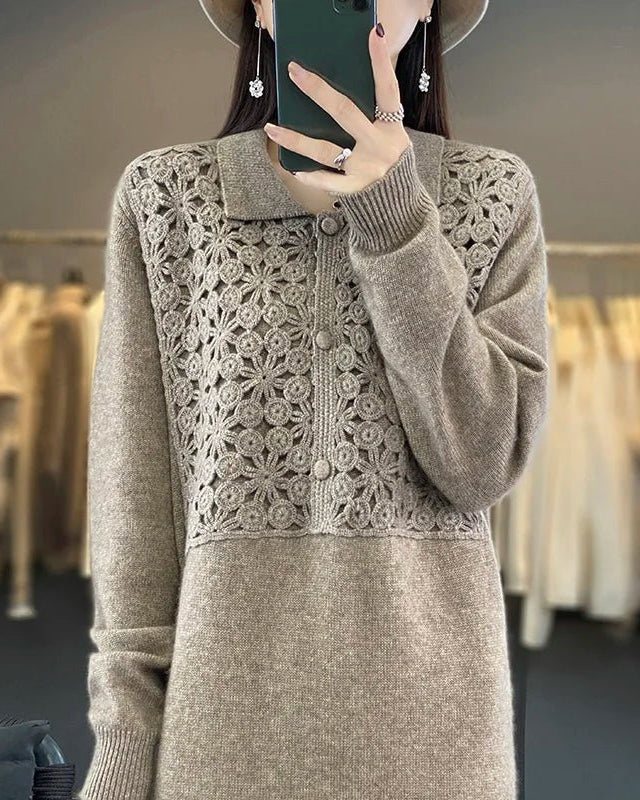 Polo Neck Wool Long Dress