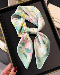 Floral Print Satin Square Scarf