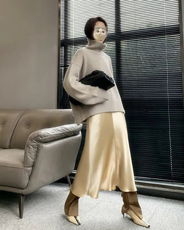Loose High Neck Wool Pullover Sweater