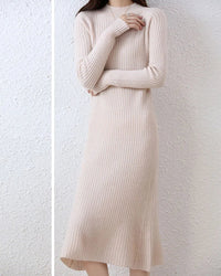 Ribbed Merino Wool Midi Dress