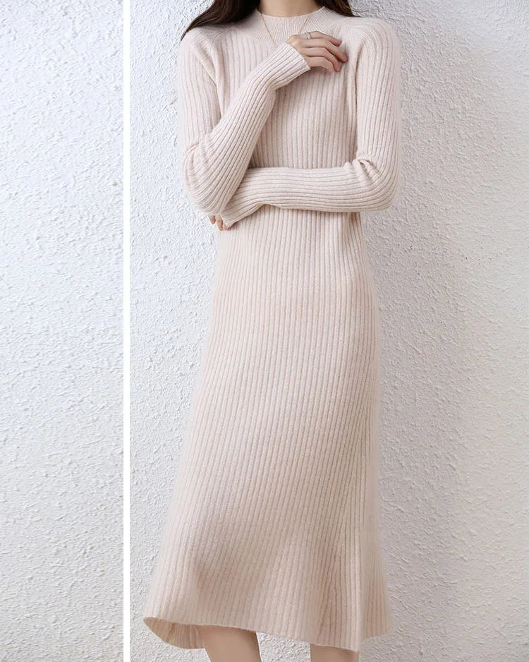 Ribbed Merino Wool Midi Dress