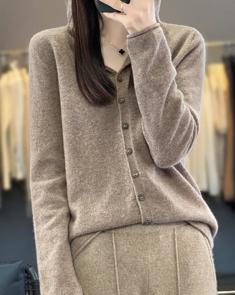 Merino Wool Hooded Cardigan