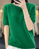 Wool Crew Neck Short-Sleeved Knit Sweater