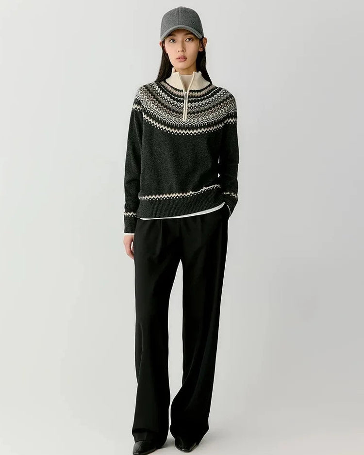 Merino Wool Mock-Neck Half-Zip Pullover