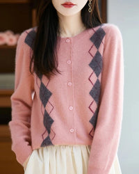 Diamond Jacquard Wool Cardigan