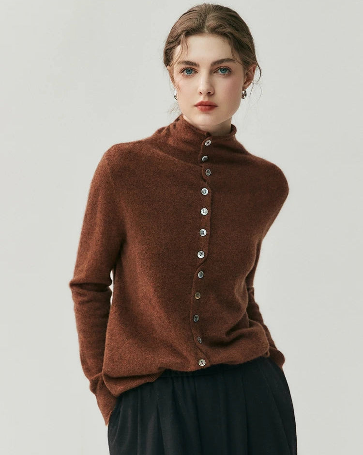 Cashmere Reversible Turtleneck Cardigan Sweater