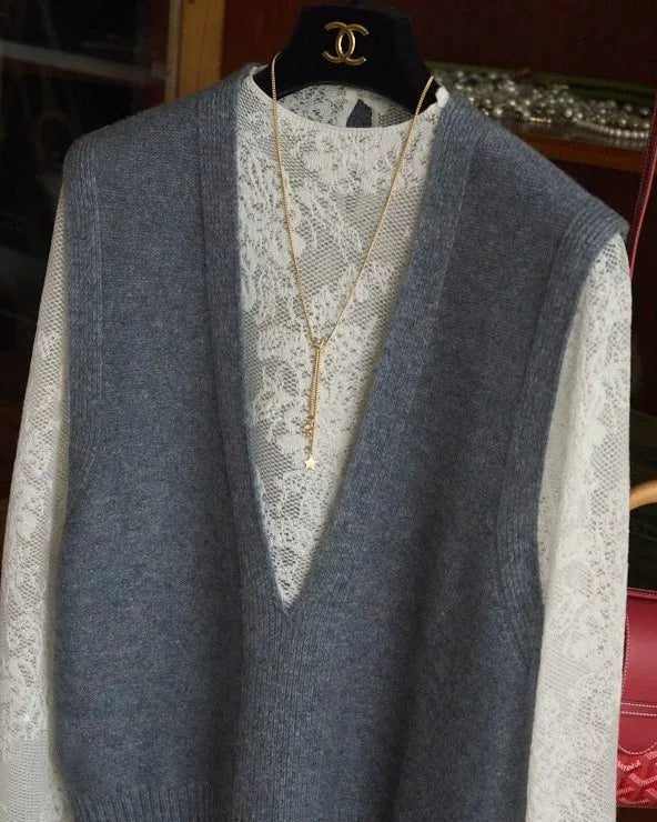 Deep V-Neck Wool Vest